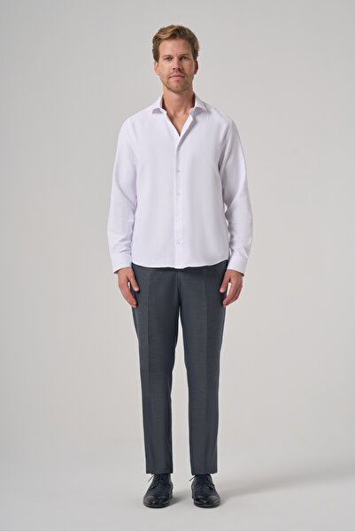 Morven Men's White Polyester Trend Patterned Dynamic Fit Italian Collar Shirt