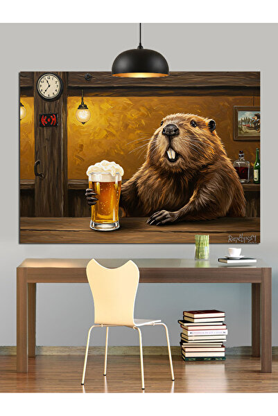 KanvasSepeti Bira Drinking Funny Pictură în ulei de înaltă calitate d textura...