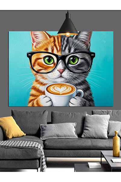 KanvasSepeti Cu ochelari pisică Pictură în ulei de înaltă calitate texturat C...