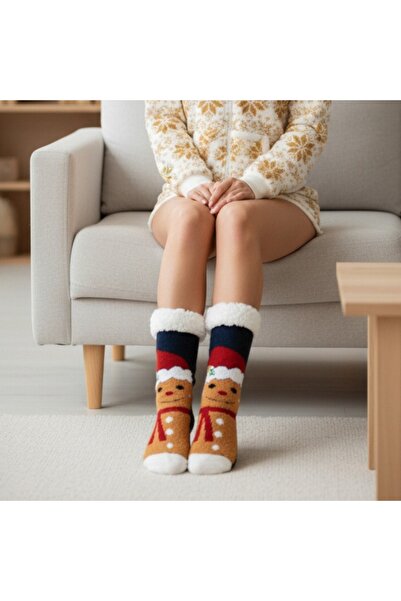 OEM 1 pair of Christmas themed fleece socks for women, non-slip, 31508-4