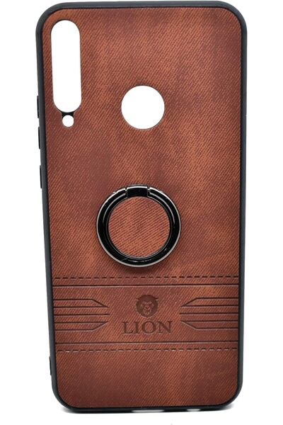 Lion Luxury Leather Back Protective Case with Stand for Huawei Y7P (Brown) -