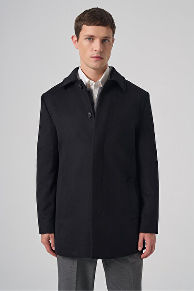 Morven Men's Black Buttoned Berber Collar Dynamic Fit Coat