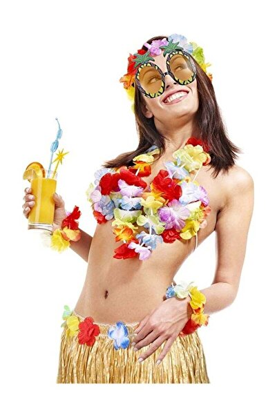 Generic 8-Piece Hula Skirt Costume Kit with Leis, Bikini Top, Bracelets, Hair Clip & Pineapple Sunglasses