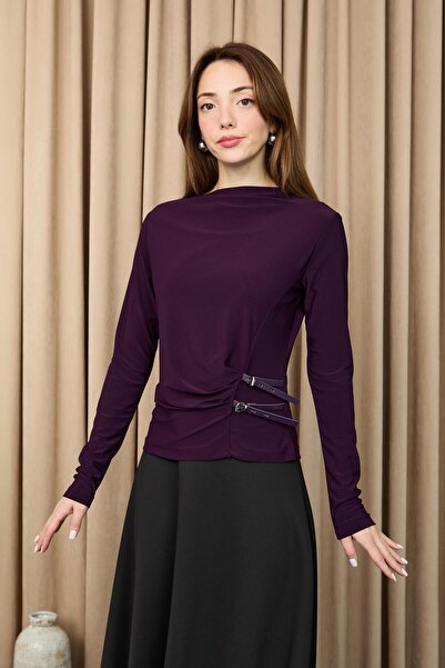 Loreen Women's Belt Detailed Blouse -20721Blz - Purple