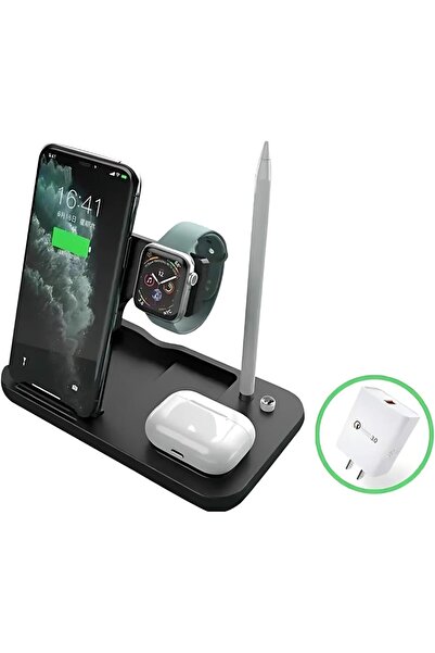 Generic Wireless Charger 4-in-1 Charging Station with Digital Alarm Clock for iPhone, Apple Watch, AirPods,