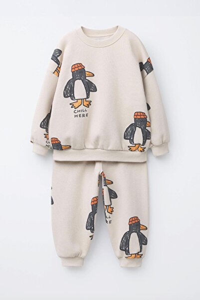 Monila Boy's Penguin Printed 3 Thread Cotton Fabric Bottom Top Set
