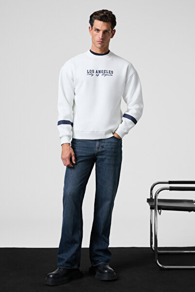 GRIMELANGE Camden men's front sleeves and back Printed Oversized fit bicycle collar white sweatshirt