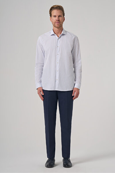 Morven Men's A. Blue Cotton Trend Striped S Slim Fit Half Italian Collar Shirt