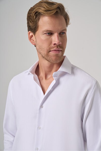 Morven Men's White Polyester Trend Patterned Dynamic Fit Italian Collar Shirt