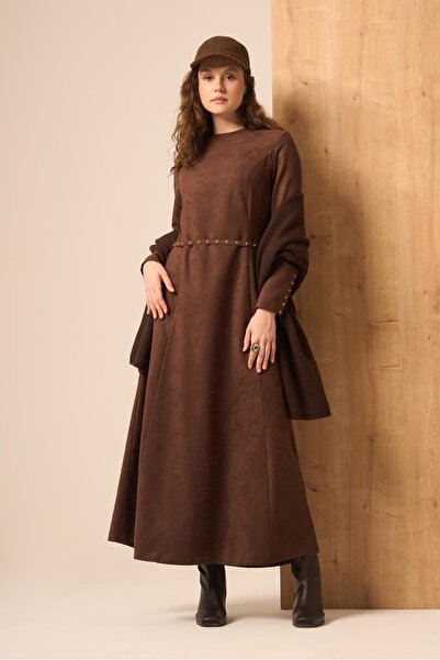 FTZ WOMEN Kadın Süet Elbise Acı Kahve 31219