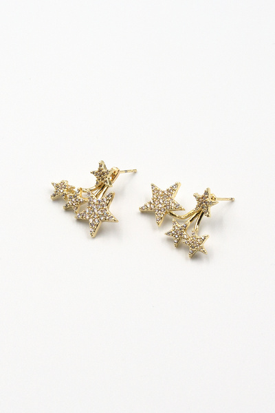 Sose Moda Multi-Star Gold Vip Earrings – Zircon Stone, Sparkling and Screw Design