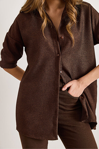 Olalook Women's Bitter Brown Wool Effect Winter Basic Shirt Gml-19001256