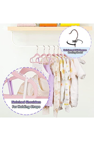 Generic Mikakoz Velvet Non-Slip Kids Clothes Hangers, 20-Pack, Space-Saving with Pink-Gold Hook (Pink)