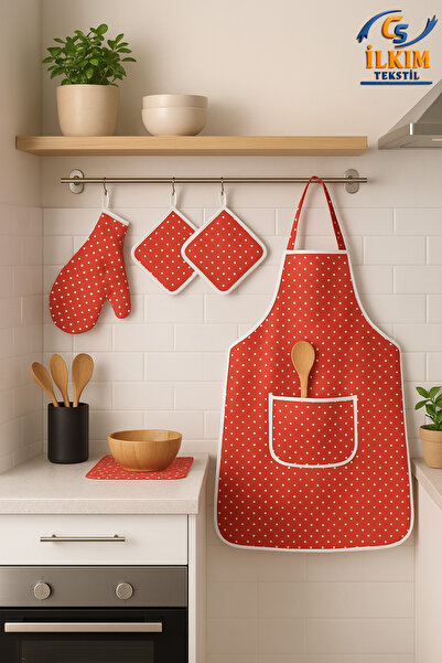 cs ilkim 4-Piece Kitchen Set; Kitchen Apron, Oven Mitts and Holder Set