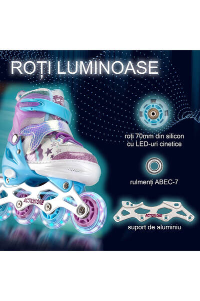 ACTION ONE Little Mermaid roller set, with helmet, protectors, bag, light-up wheels, S(31-34), purple