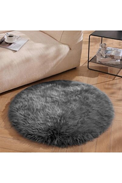 Faria Fluffy Round Rug, Diameter 90cm, Faux Fur, Non-Slip Base, for Living Room and Children's Room, Gray