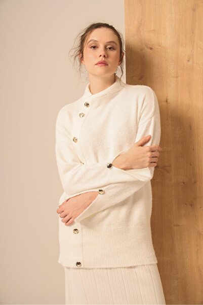 FTZ WOMEN Women's Button Detail Sweater Ecru 25064