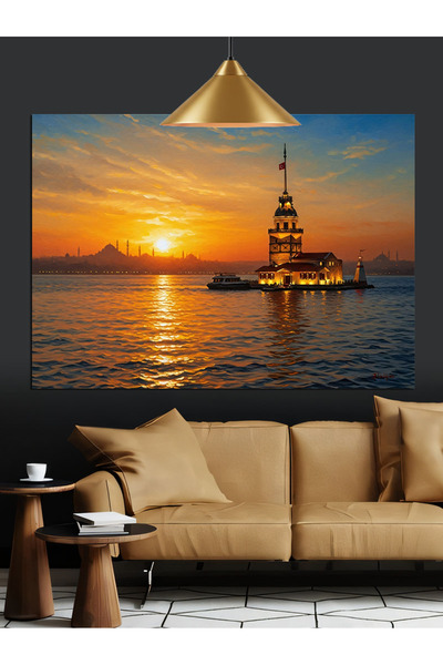 Artmeg İstanbul Boğazı Kız Kulesi Gün Batımı Dekoratif Kanvas - Mdf Ahşap Tablo