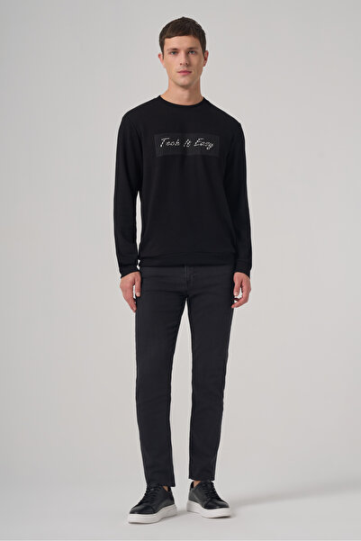 Morven Men's Black Trend Printed Crew Neck Sweat-Shirt