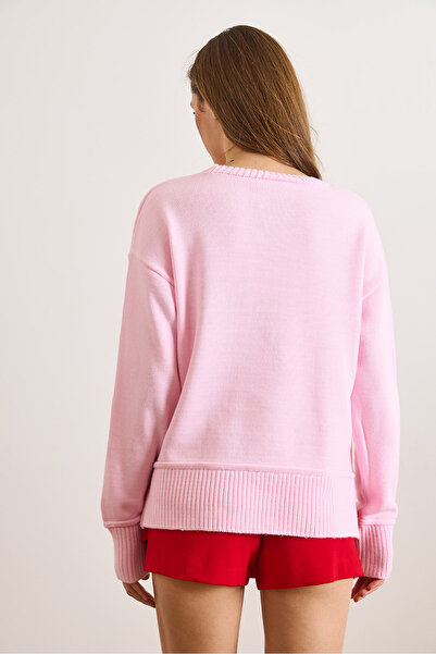 Olalook Women's Pink Cuff Skirt Detailed Crew Neck Knitwear Sweater Kzk-19001087