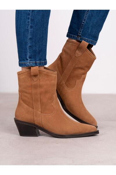 ECENİN BUTİĞİ Medea Camel Süet Hakiki Deri Kadın Bot