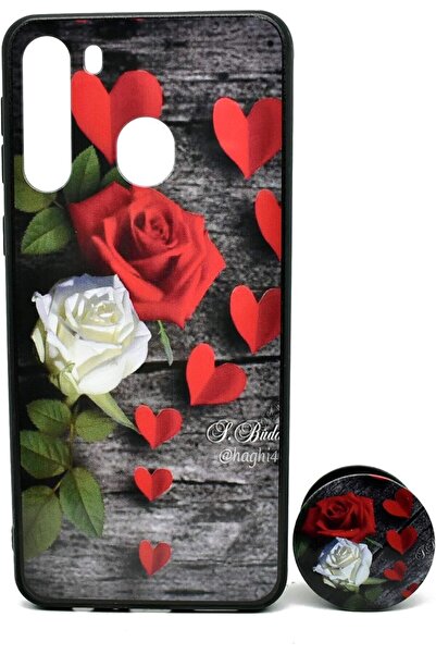 Generic Stylish Back Cover with Stand for Samsung Galaxy A21 (Red and Black)