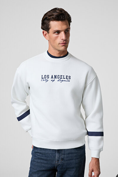 GRIMELANGE Camden men's front sleeves and back Printed Oversized fit bicycle collar white sweatshirt