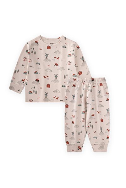 Cigit Patterned Transitional Pajama Set 1-7 Years Old Farm Pattern