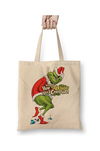 Toyaso Grinch Christmas White Tote Bag Long Handle Shopping Bag Beach Bag