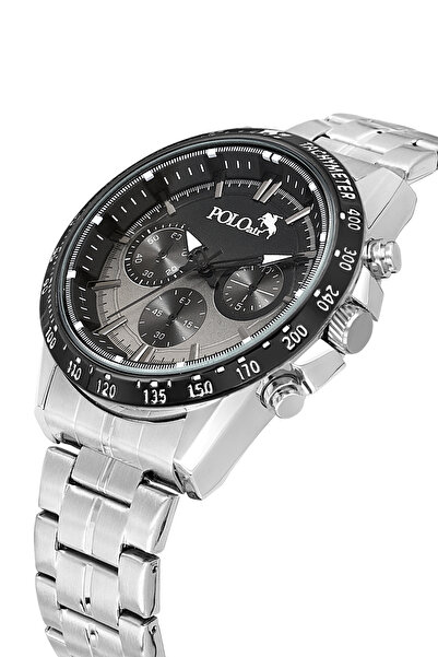 Poloair Sports Men's Wristwatch Silver Black Color Pl-7043E5X