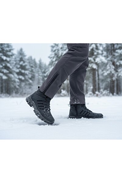 Budaks Men's Boots with Fleece Inside, Anti-Slip Thermo Sole, Winter Lace-Up Zippered Outdoor Trekking Boots