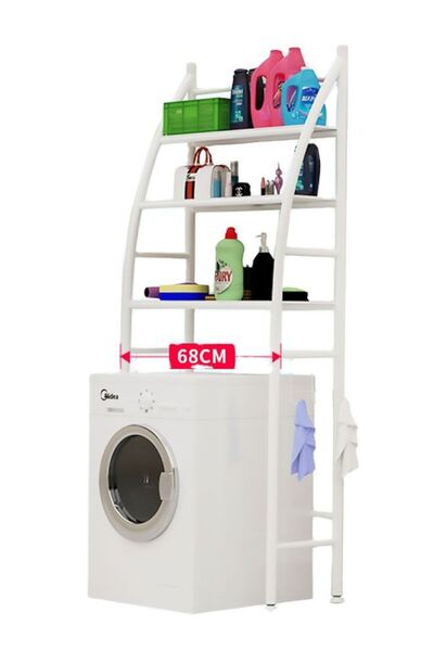 AGD رف غسيل ملابس بثلاث طبقات للحمام، أبيض، 27×6×90 سم