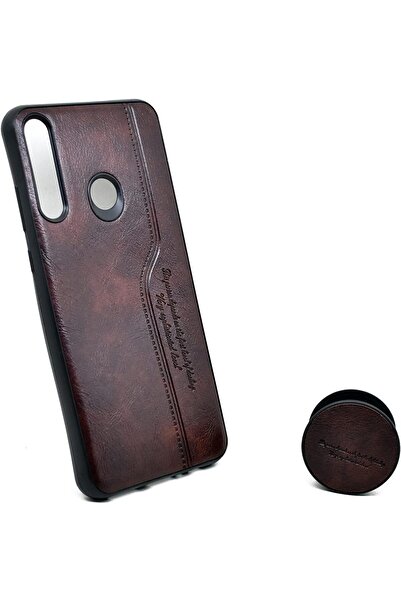 Generic Leather Case with Stand for Huawei Y6p (Dark Red) - Synthetic Leather