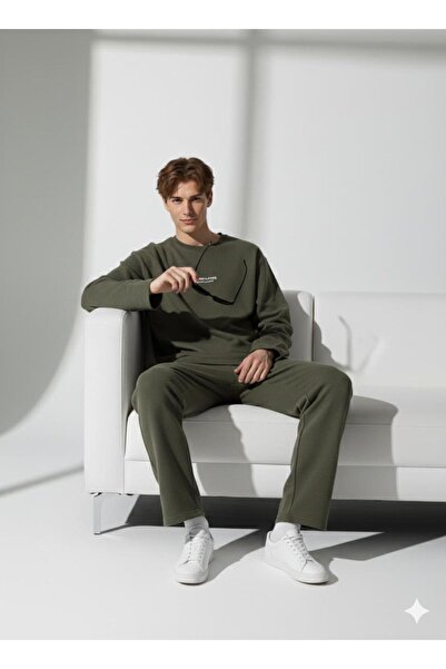 ribana Unisex Crew Neck Printed Pockets Long Sleeve 2-Piece Set