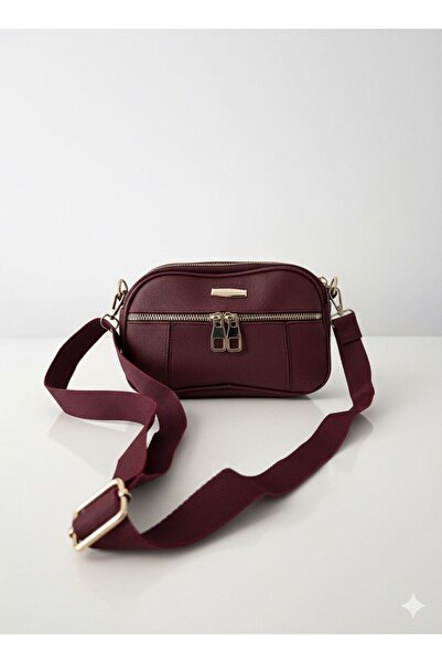 Rosmod Women's Three-Compartment Burgundy Zippered Hand and Shoulder Bag