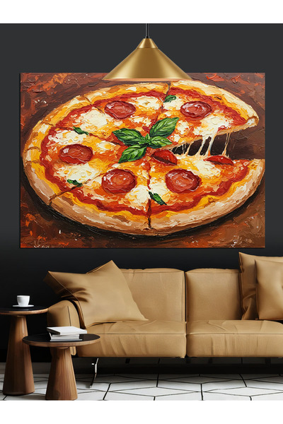 KanvasSepeti Pizza în felii Pictură în ulei de înaltă calitate texturat Canva...