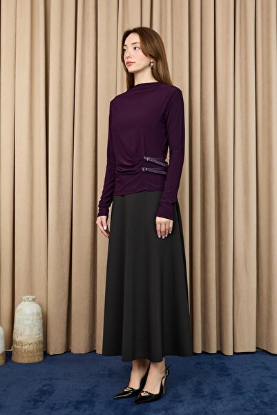 Loreen Women's Belt Detailed Blouse -20721Blz - Purple