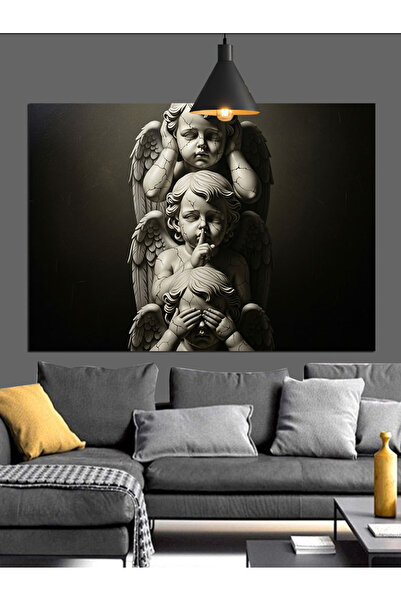 karizmart Melek Heykeli Görmedim Duymadım Bilmiyorum Dekoratif Kanvas - Mdf A...