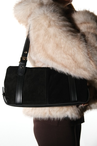 LuviShoes Nerina Black Suede Genuine Leather Women's Shoulder Bag