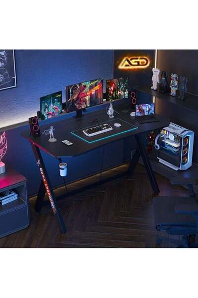 AGD 120 cm Gaming Desk, PC/Office/Home Workstation with Carbon Fiber Surface, Headset Holder and Cup