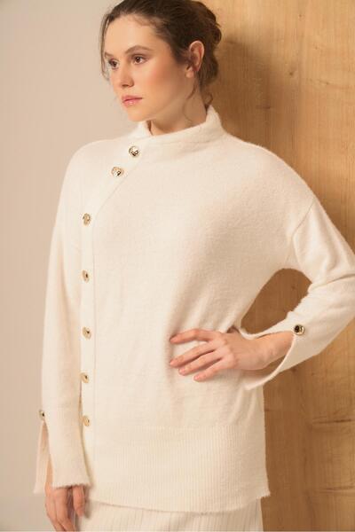 FTZ WOMEN Women's Button Detail Sweater Ecru 25064