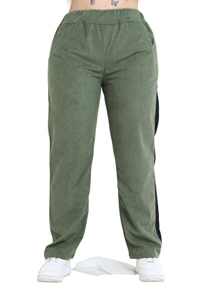 MELSAY Women's Plus Size Velvet Green-Black Color Block Tracksuit Set