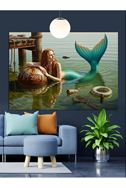 KanvasSepeti Deniz Kızı Kuyruk Pictură în ulei de înaltă calitate texturat Ca...