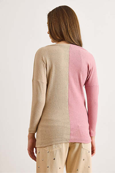 Olalook Women's Dusty Rose Camel Blocky Fleece-Lined Loose Blouse Blz-19002519