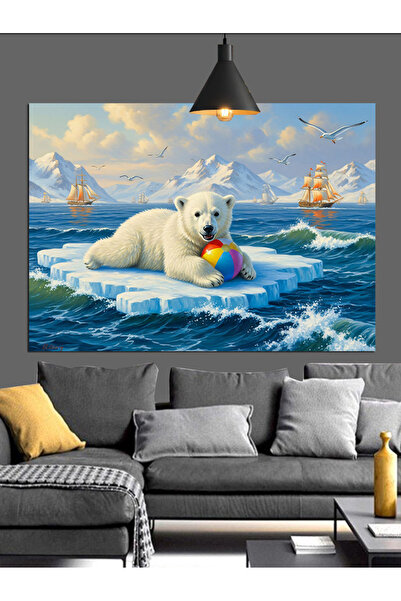 Artmeg Polar alb care se joacă cu o minge pe Muntele de Gheață - Pânză decora...