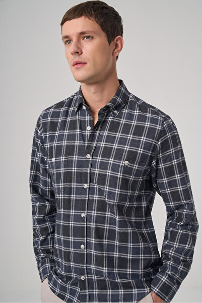 Morven Men's Navy Blue Regular Fit Lumberjack Shirt