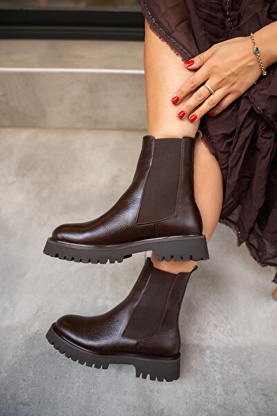 LAMİNTA Audrey Bitter Brown Leather Elastic Genuine Leather Boots