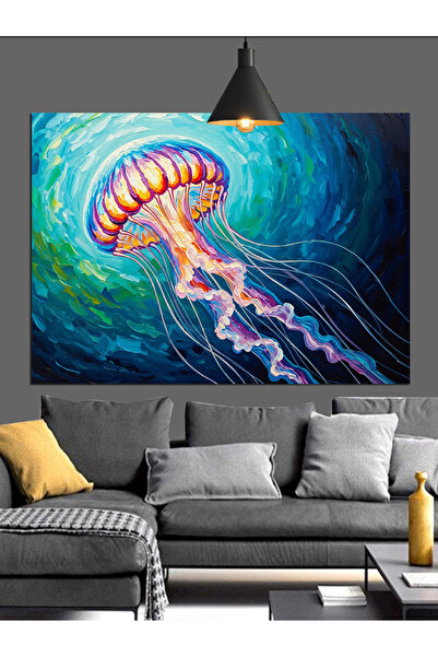 Artmeg Pânză decorativă cu meduze plutitoare în ocean - Masă din lemn MDF
