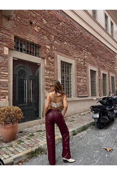 b buhari bykoc High Waist Elastic Waist Leather Pants
