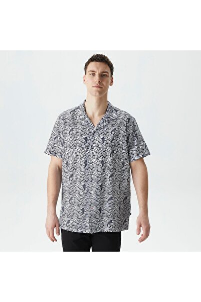 Nautica Men's White Classic Fit Short Sleeve Patterned Linen Shirt